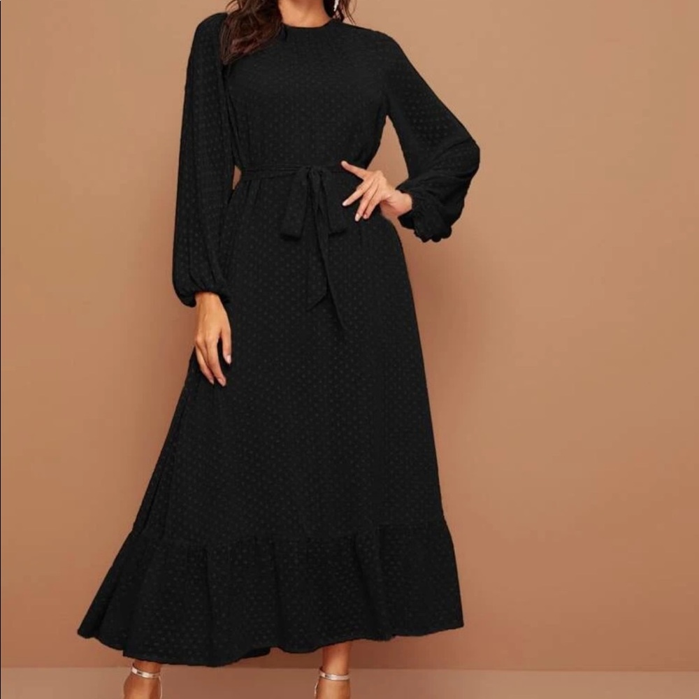 Shein Black Swiss Dot Maxi Length Dress Size XL